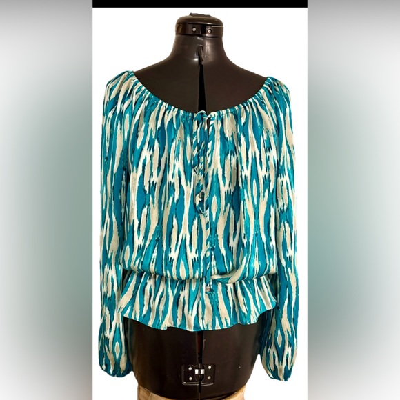 Michael Kors Tops - Michael Kors Aqua and White Patterned Blouse